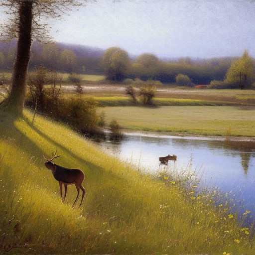 La Loire à travers la forêt , Le jaune, Le printemps , Un cerf