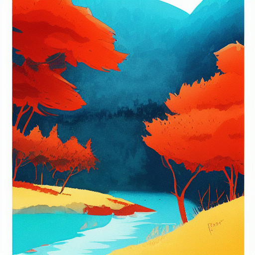 une rivière, le rouge, automne, un oiseau par Rick Zoulain