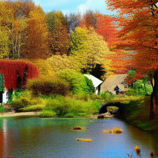 village, vert, automne, chien, eau par ETienne