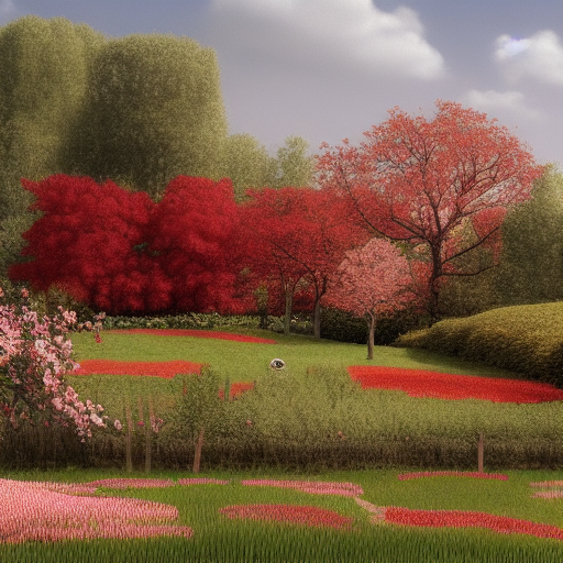 château, beige et rouge foncé, le printemps avec plein de fleurs magnifiques, fantome par zab