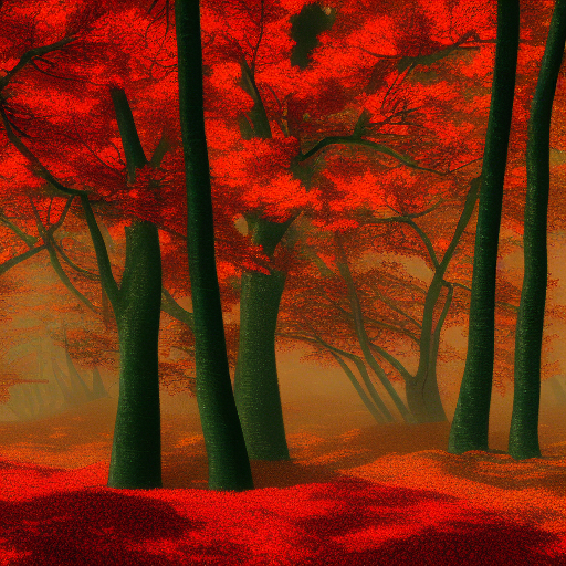 forêt feuilles rouges, rouge foncé, automne, cerf par zab