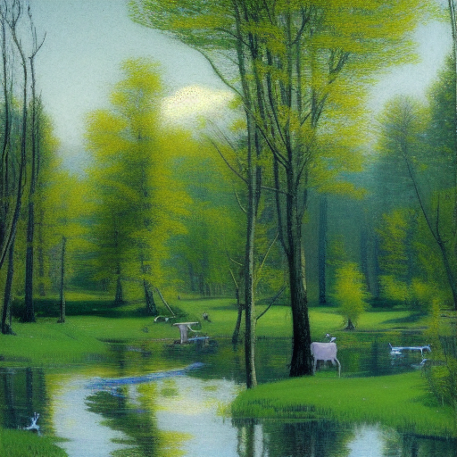 Forêt rivière , Bleu vert, Printemps, Cerf par LudoG