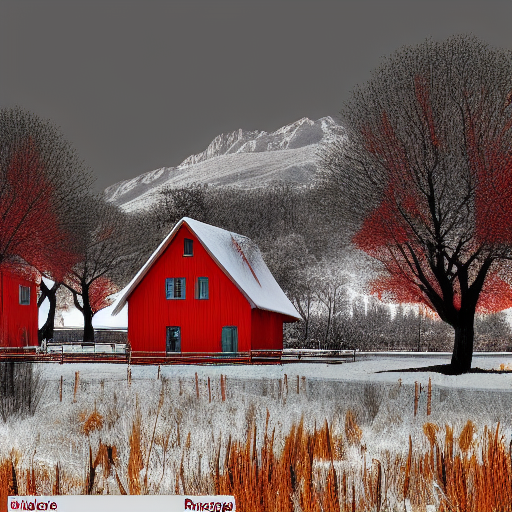 village, rouge , hiver, renard,  par coucou
